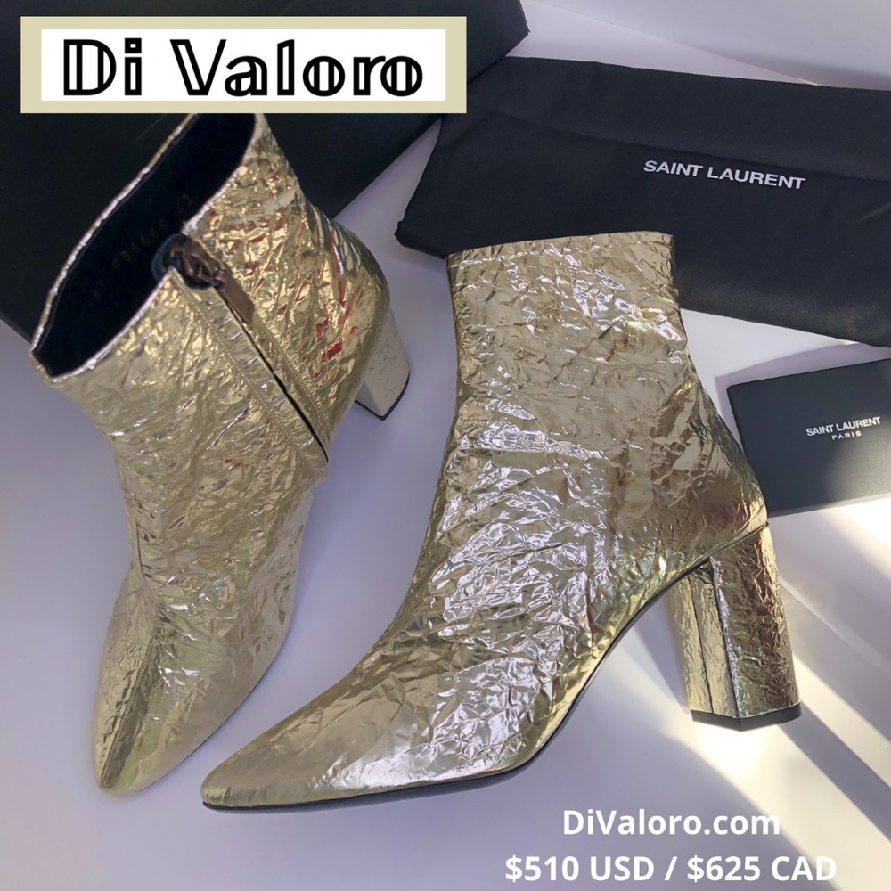 SAINT LAURENT Gold Foil Lou Ankle Boots